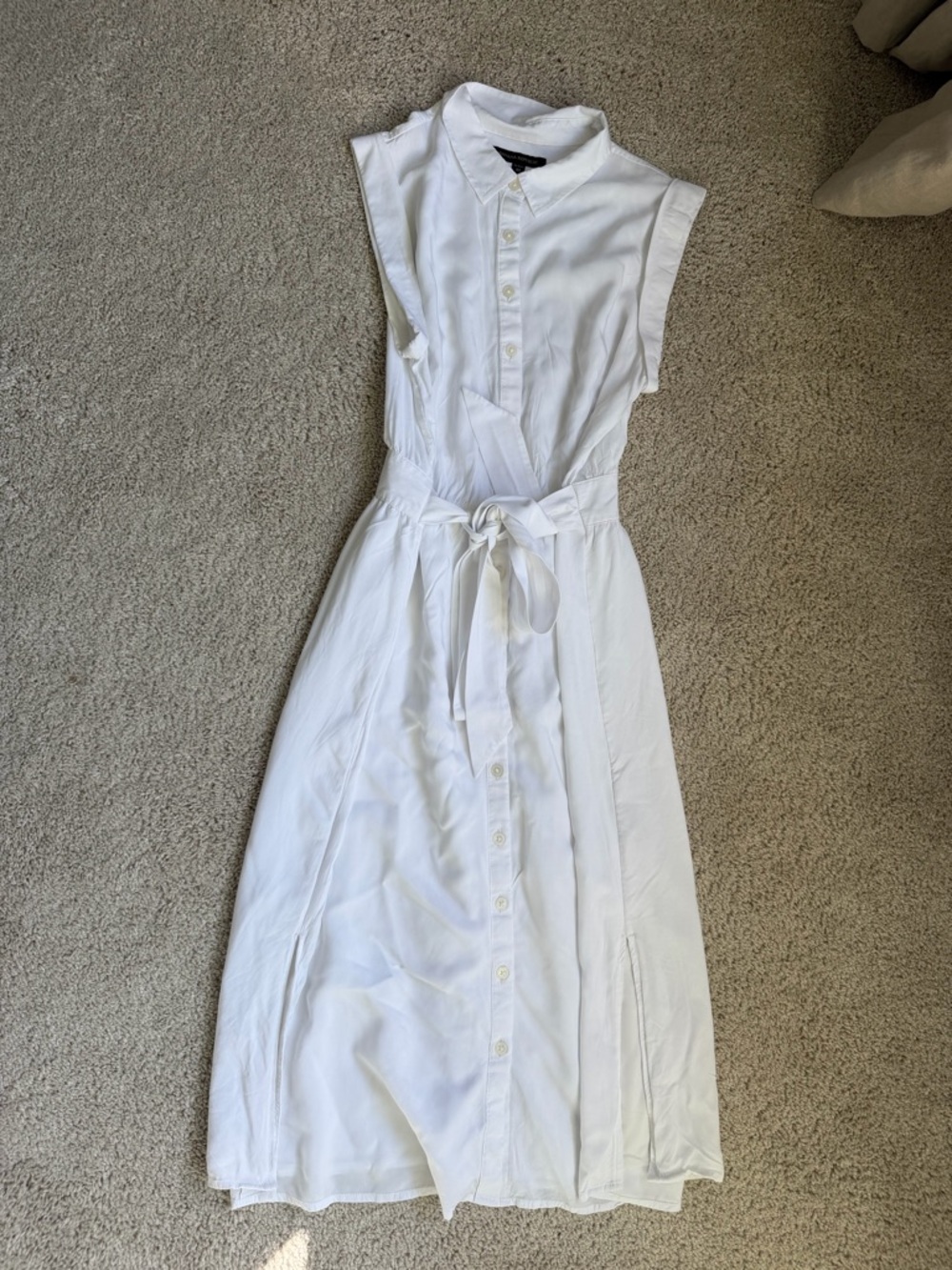 Banana Republic White Sleeveless Button-Front Midi Dress with Tie Waist